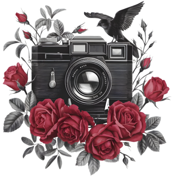 Vintage camera with roses